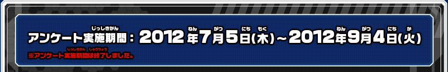 アンケート実施期間：2012年7月5日（木）～2012年9月4日（火） ※アンケート実施期間は終了しました。